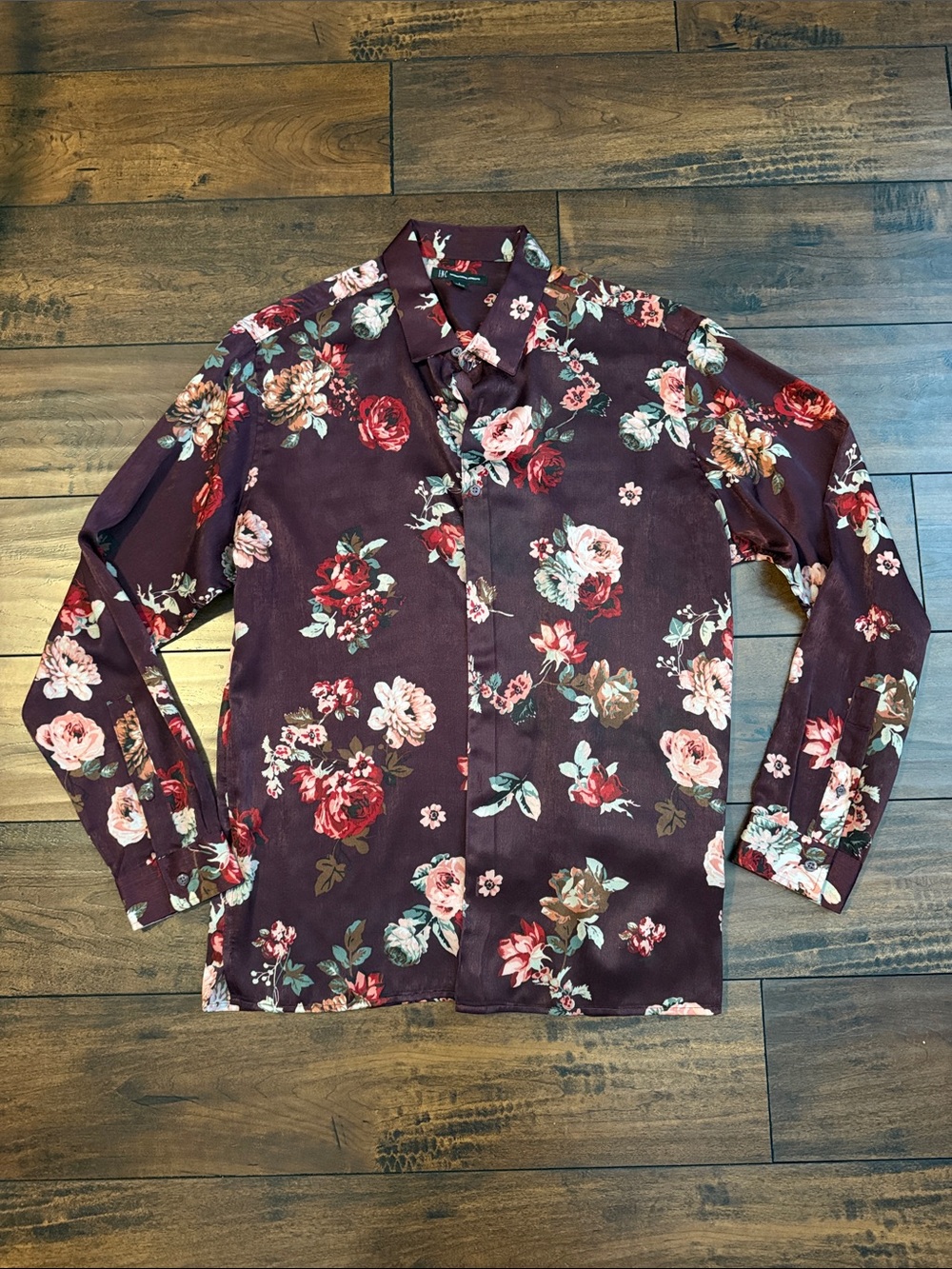 INC International Concepts Burgundy Floral Button-Up Shirt